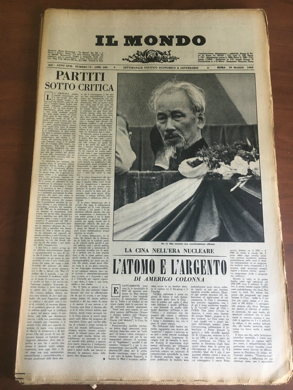 Il Mondo diretto da Mario Pannunzio Anno XVIII n^ 12 …