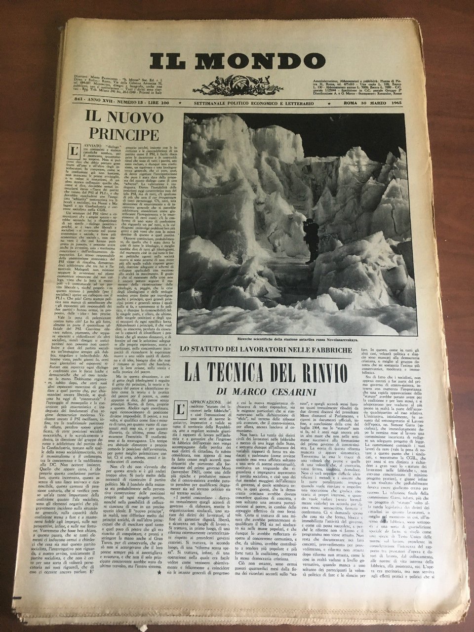 Il Mondo diretto da Mario Pannunzio Anno XVIII n^ 13 …