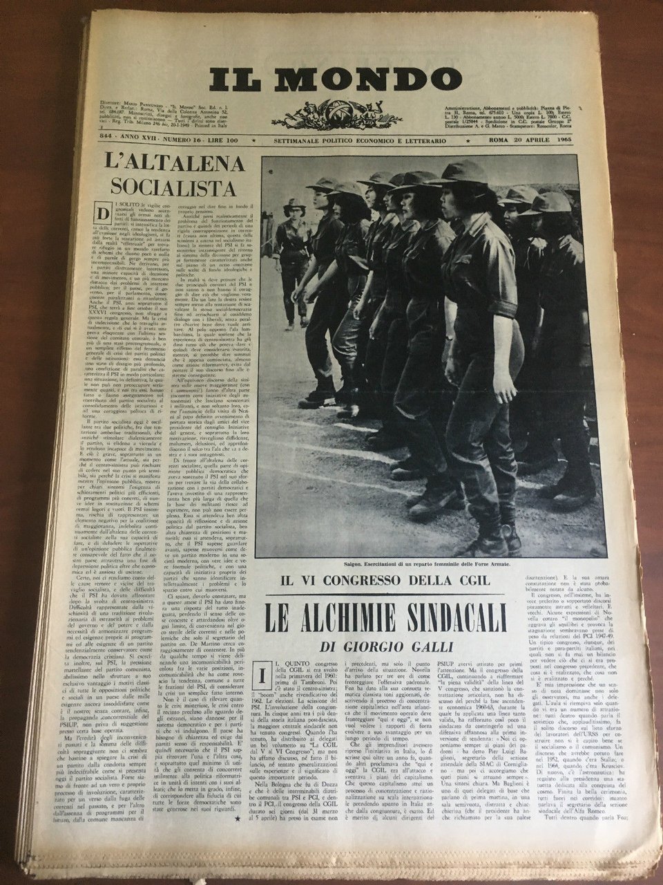 Il Mondo diretto da Mario Pannunzio Anno XVIII n^ 16 …