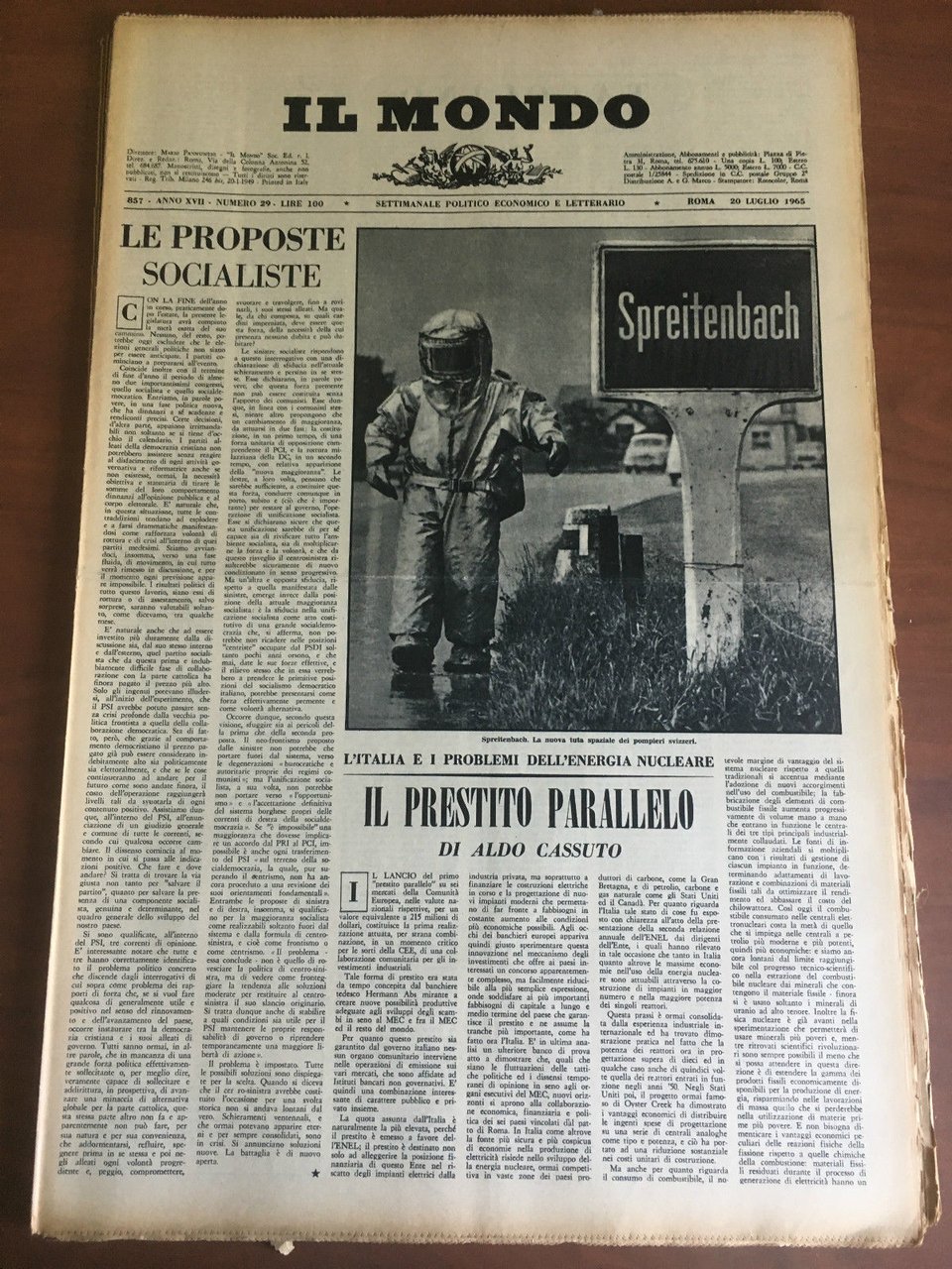 Il Mondo diretto da Mario Pannunzio Anno XVIII n^ 29 …