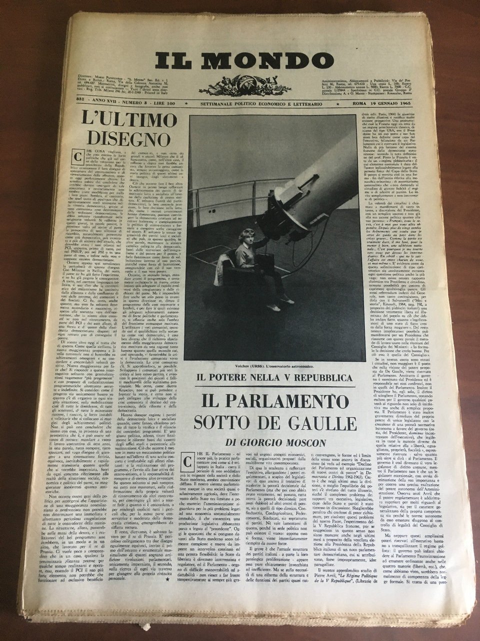 Il Mondo diretto da Mario Pannunzio Anno XVIII n^ 3 …