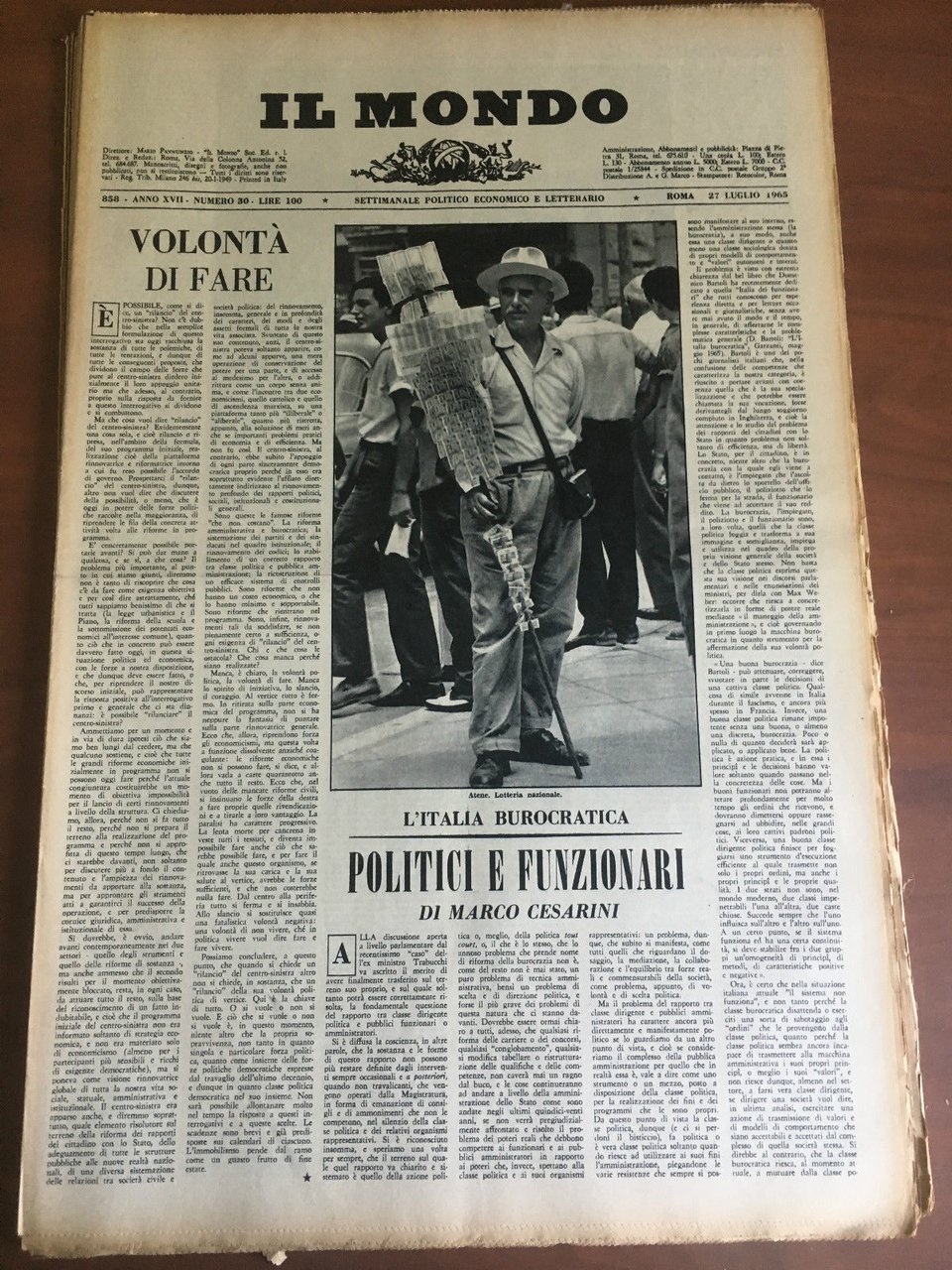 Il Mondo diretto da Mario Pannunzio Anno XVIII n^ 30 …