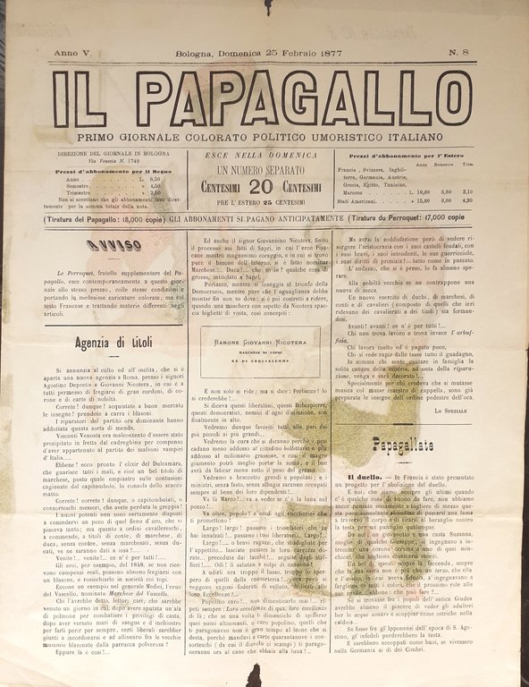 IL PAPAGALLO primo giornale colorato politico 1877 | Immagine Gallery 2