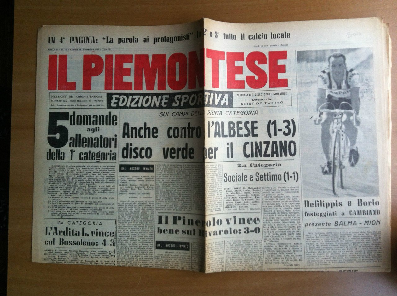 Il Piemontese edizione sportiva Anno 1 n^ 16 Martedì 14 …