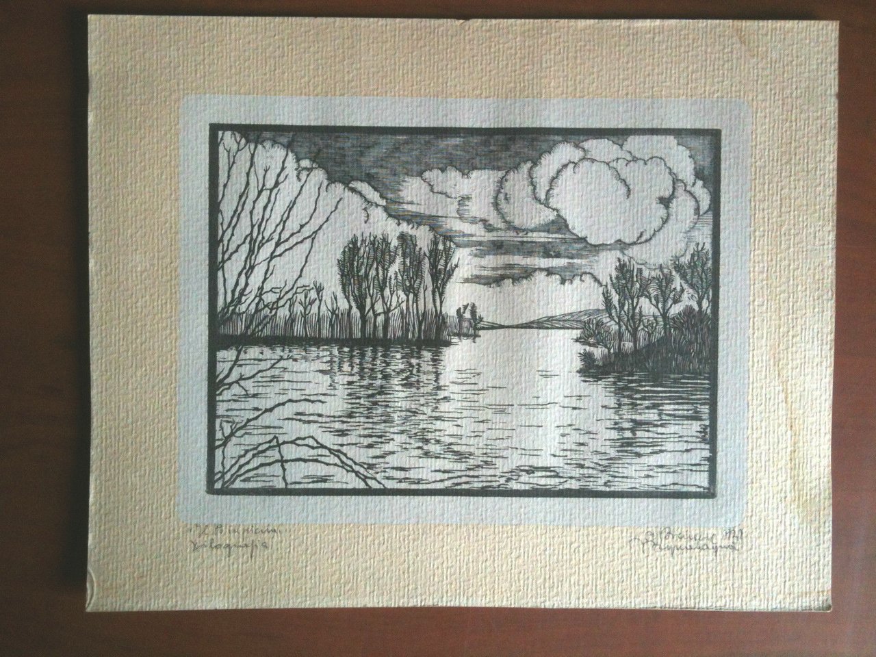 Il Po in piena Xilografia autore Acqualagna 1938