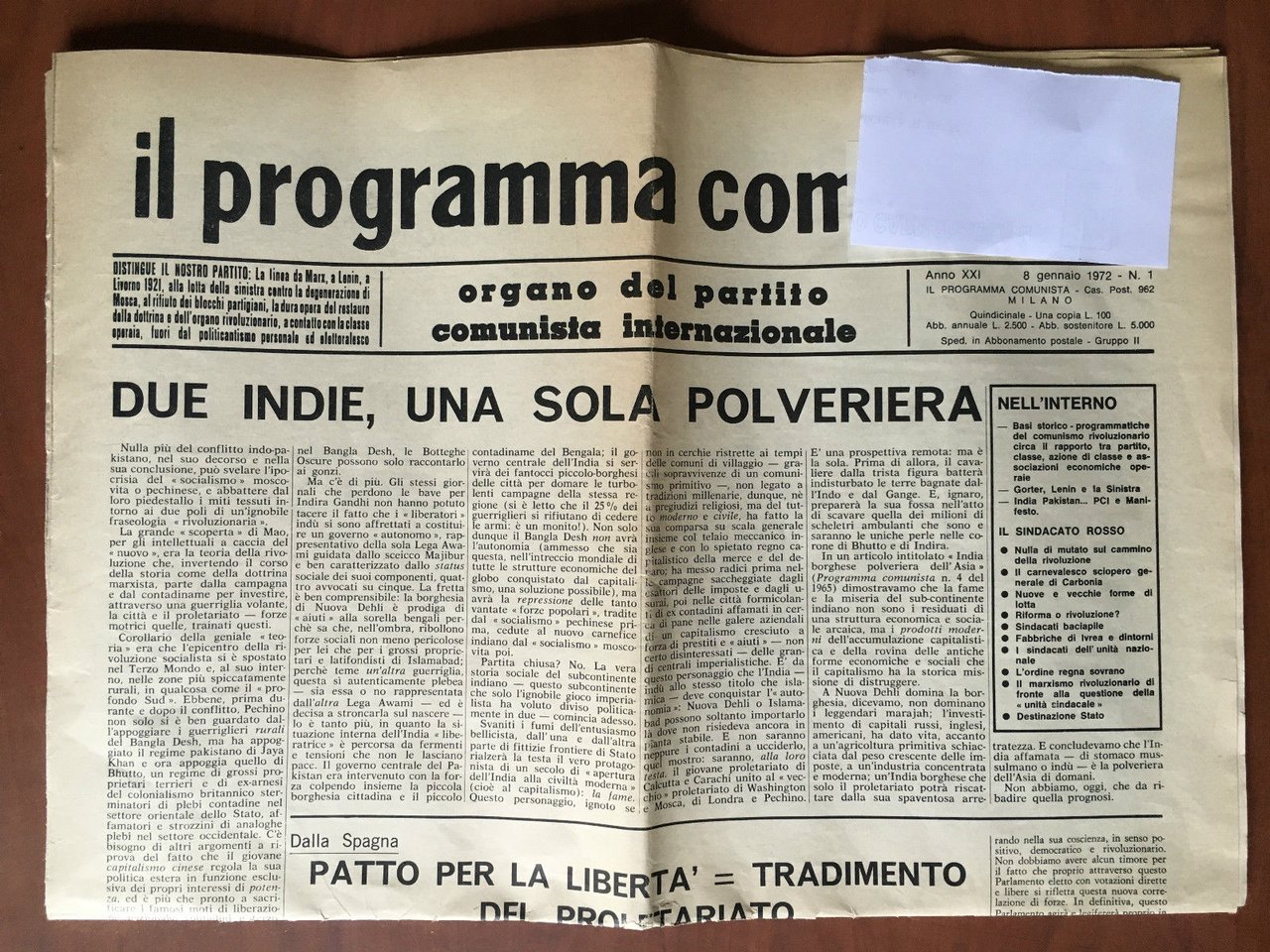 Il programma comunista n^ 1 - 8 Gennaio 1972 - …