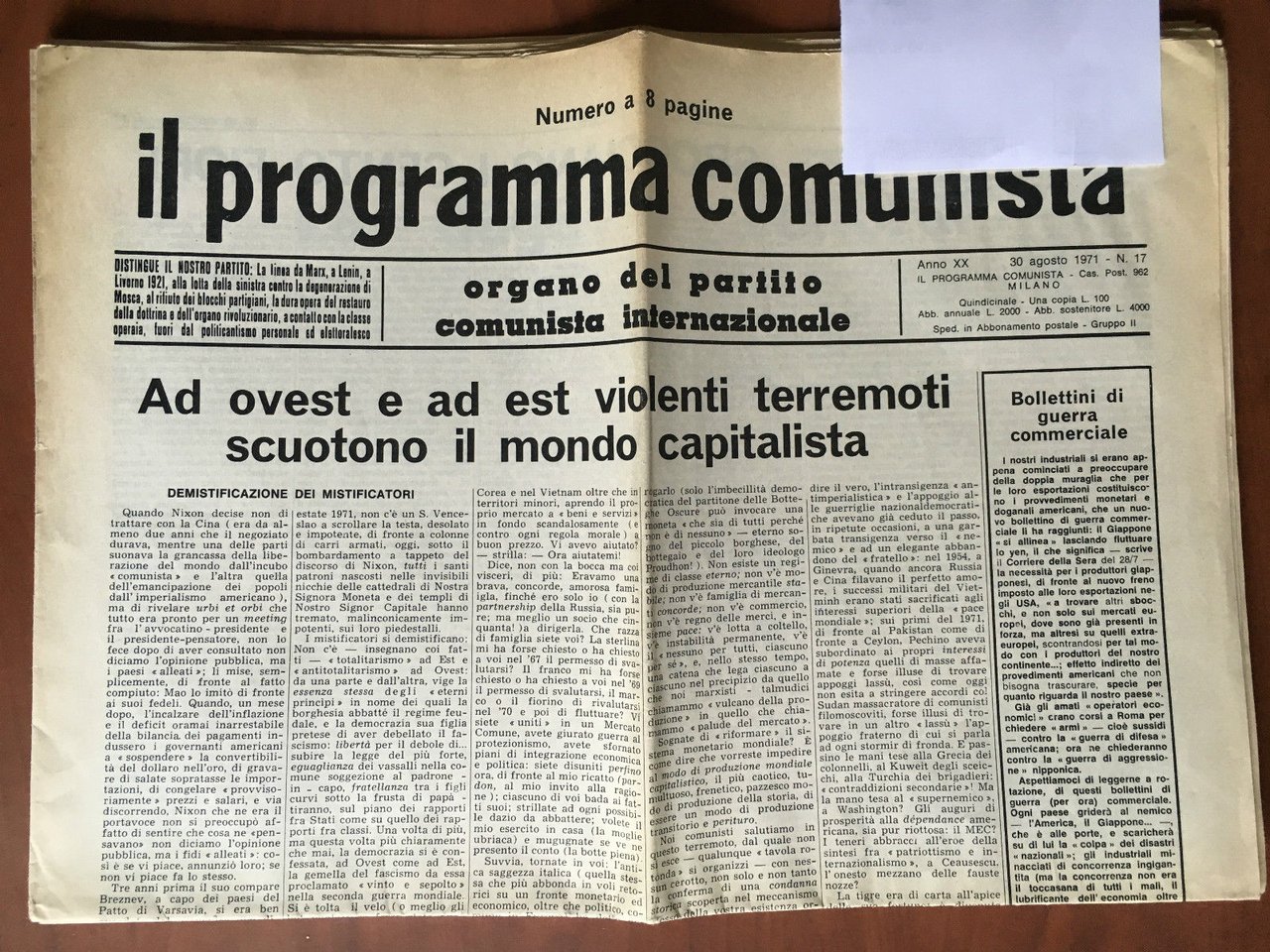 Il programma comunista n^ 17 - 30 Agosto 1971 - …