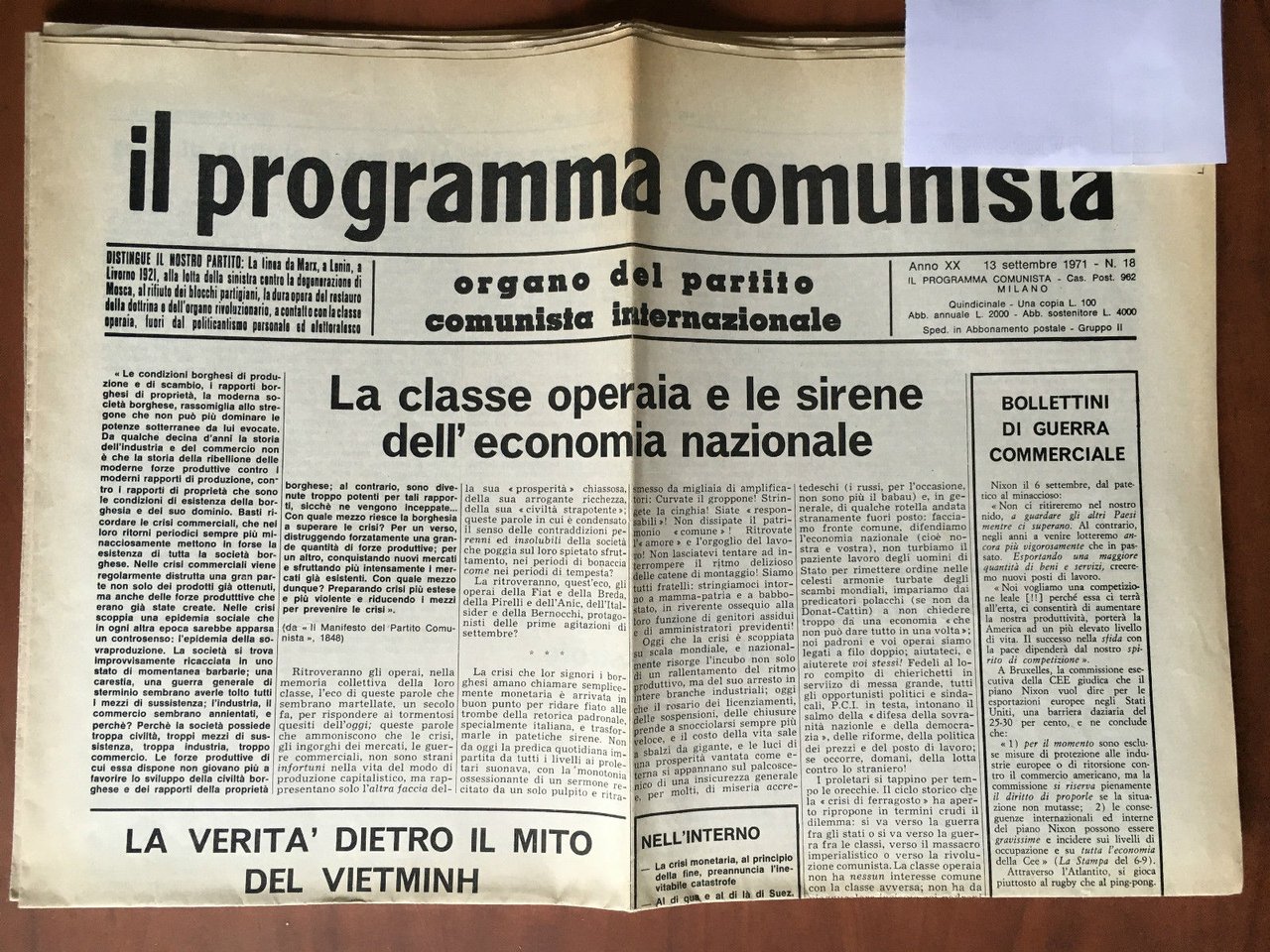 Il programma comunista n^ 18 - 13 Settembre 1971 - …