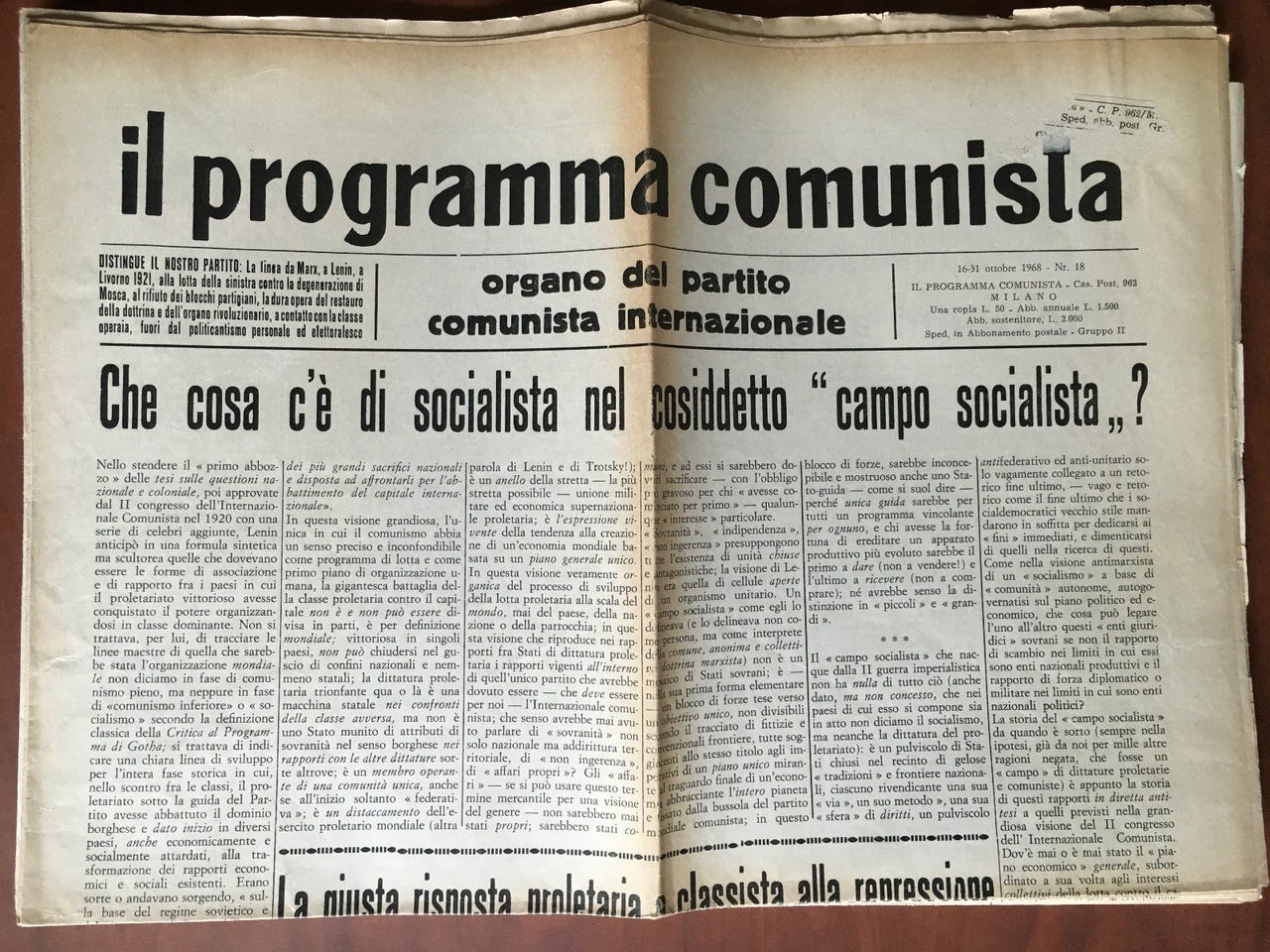 Il programma comunista n^ 18 - 16/31 Ottobre 1968 - …