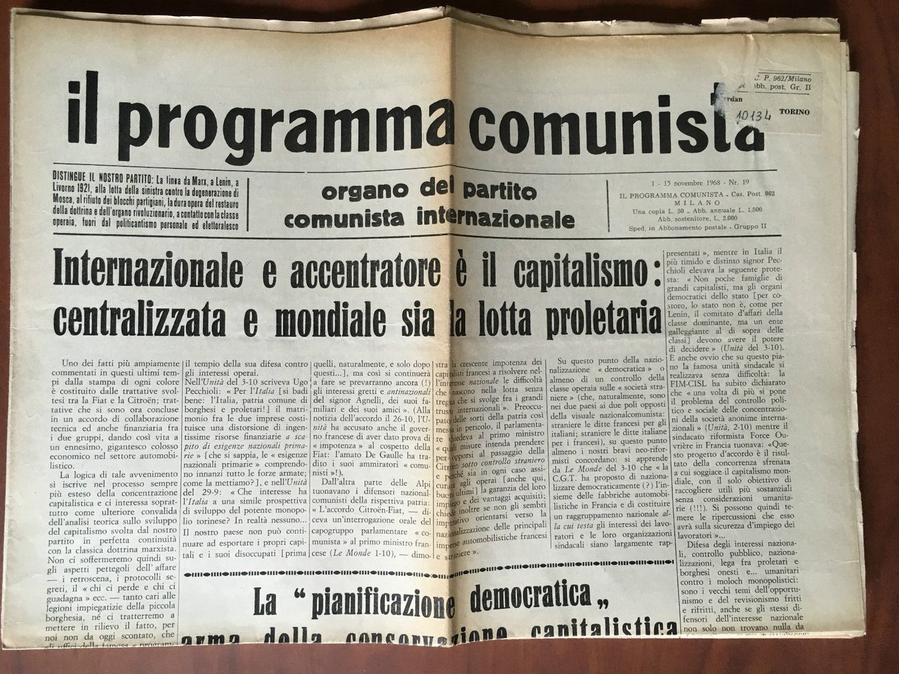 Il programma comunista n^ 19 - 1/15 Novembre 1968 - …