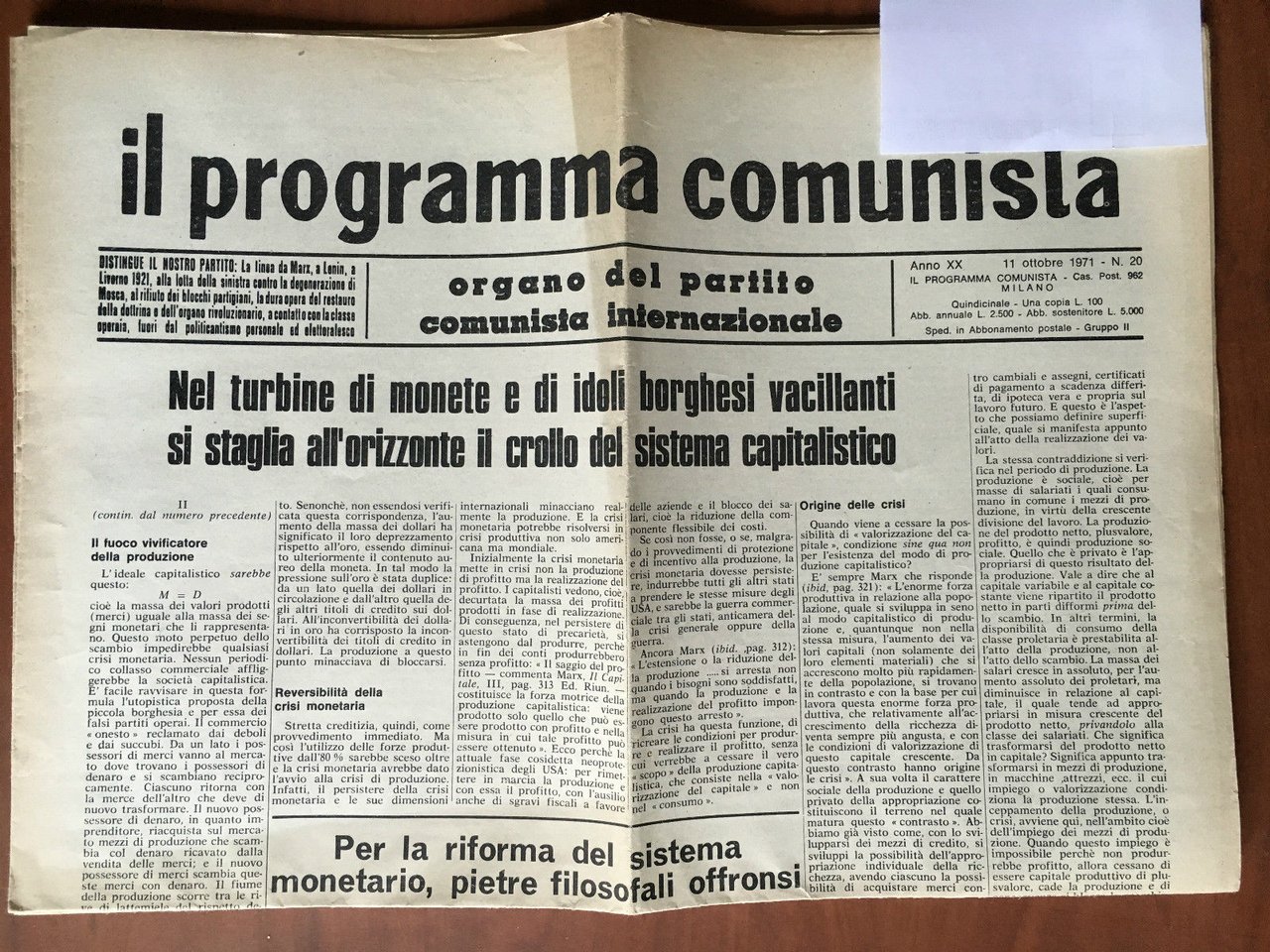 Il programma comunista n^ 20 - 11 Ottobre 1971 - …