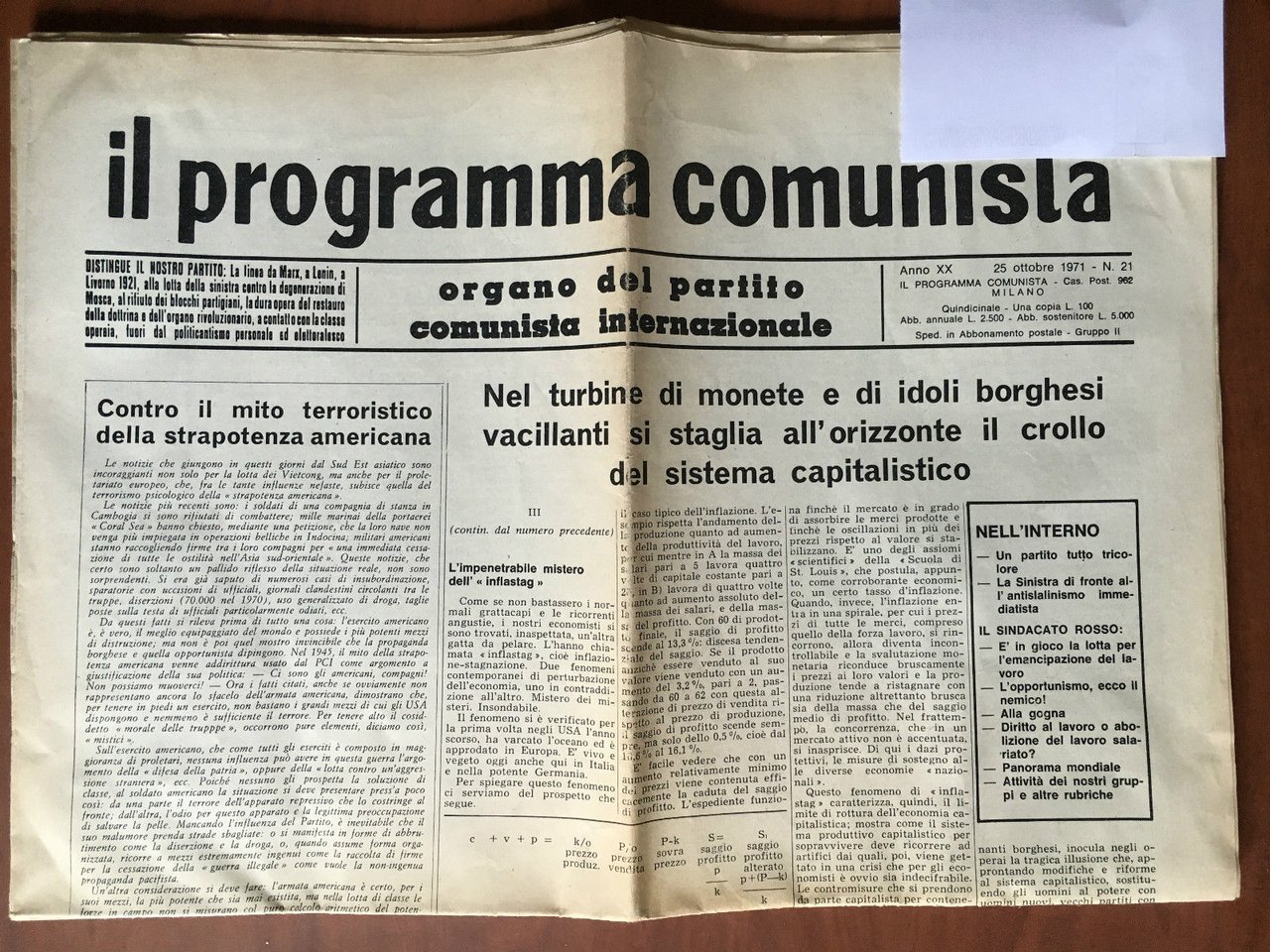 Il programma comunista n^ 21 - 25 Ottobre 1971 - …