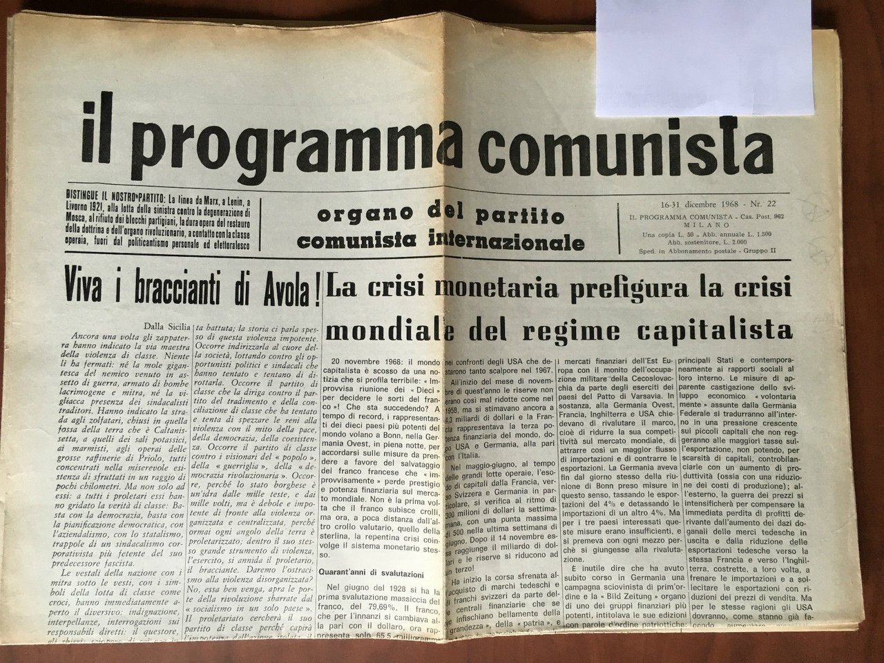 Il programma comunista n^ 22 - 16/31 Dicembre 1968 - …