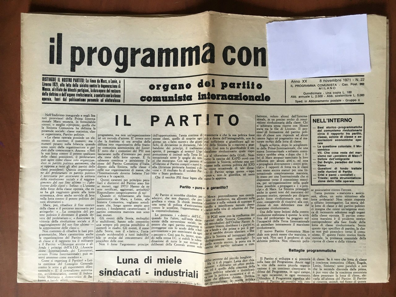 Il programma comunista n^ 22 - 8 Novembre 1971 - …