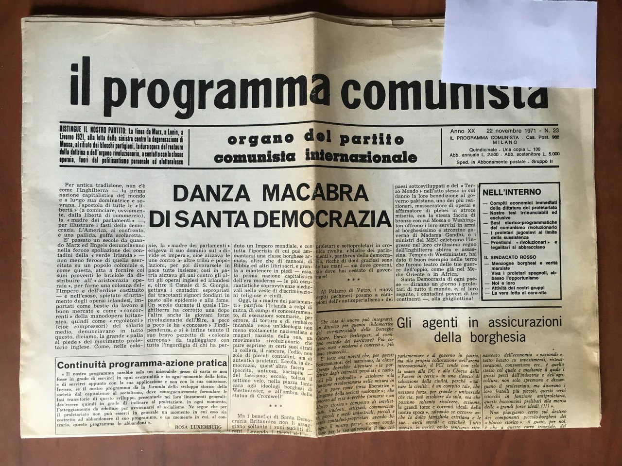 Il programma comunista n^ 23 - 22 Novembre 1971 - …