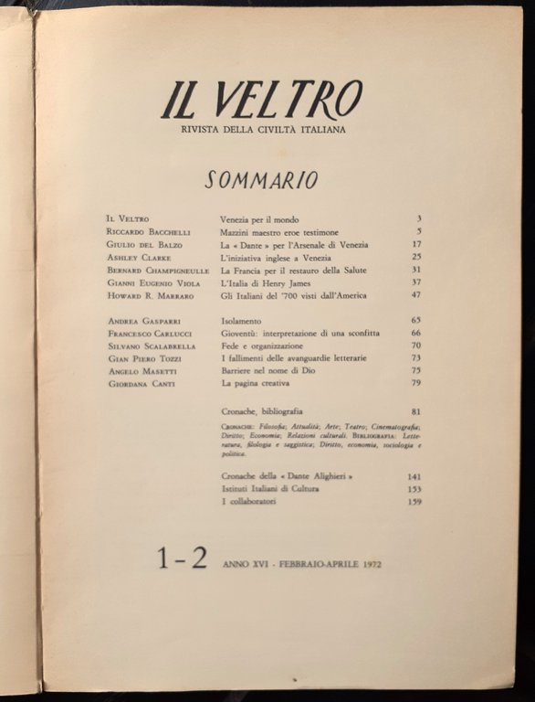 Il Veltro, Rivista della civiltà italiana 1972