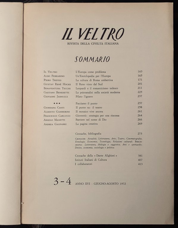 Il Veltro, Rivista della civiltà italiana 3-4 1972