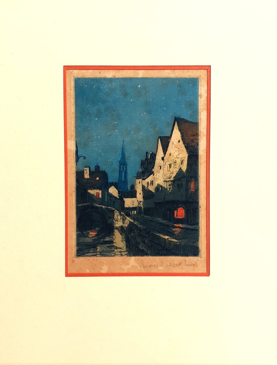 Incisione paesaggio dell'Alsazia colorata ottocentesca sotto pass con borto in …