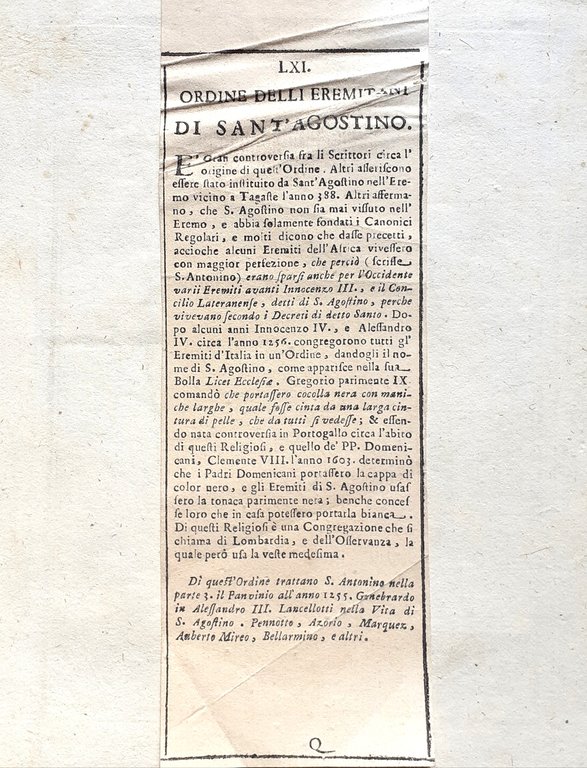 Incisione settecentesca Eremita Augustinianus
