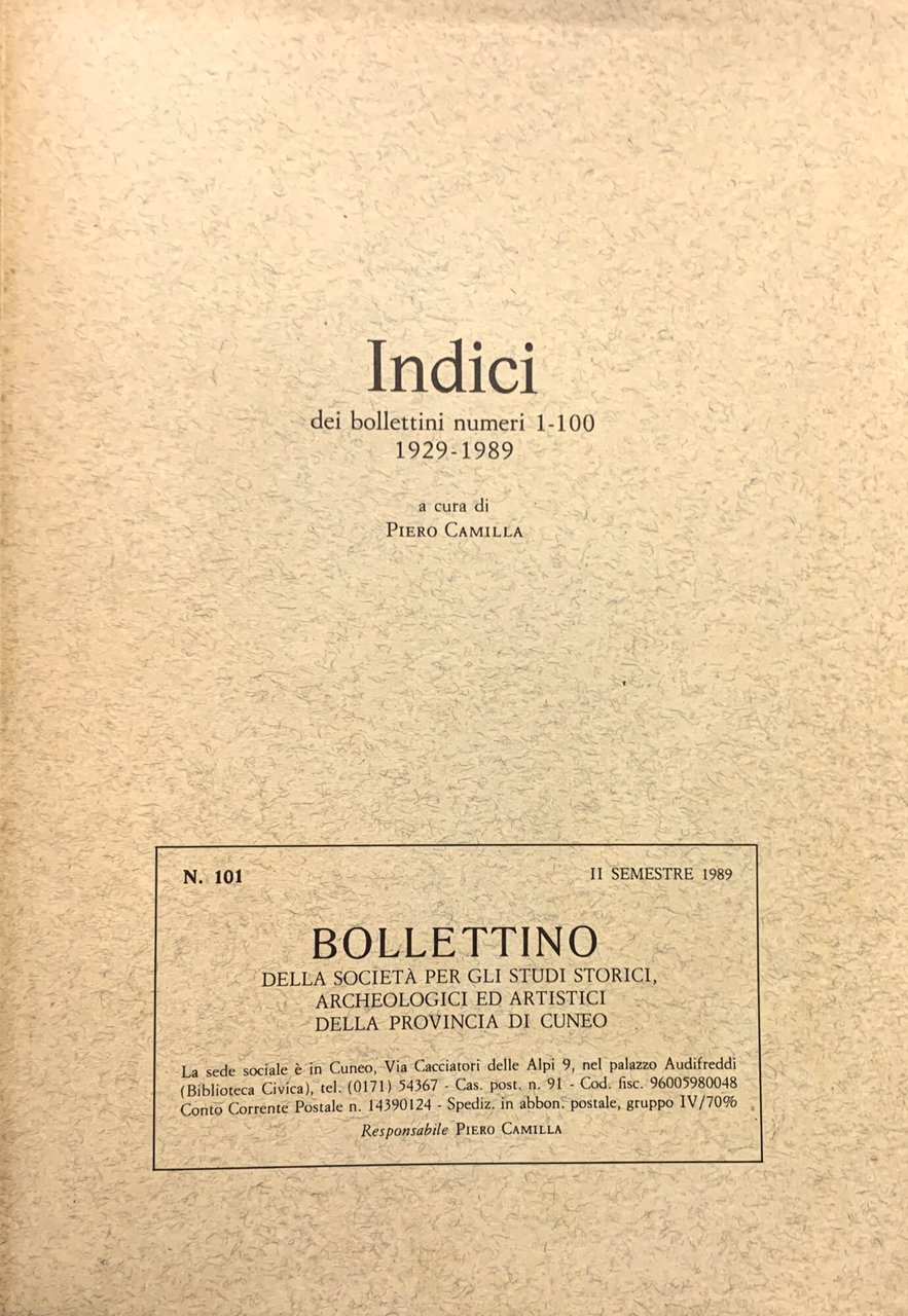 Indici dei bollettini numeri 1-100, 19129-1989 (Bollettino della Società per … | Immagine principale