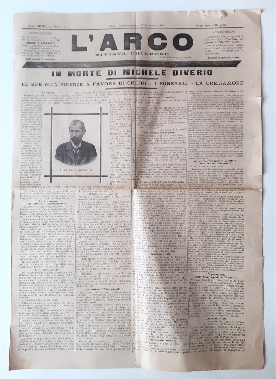 L'ARCO Rivista Chierese "In morte di Michele Diverio" 13-14 Aprile …