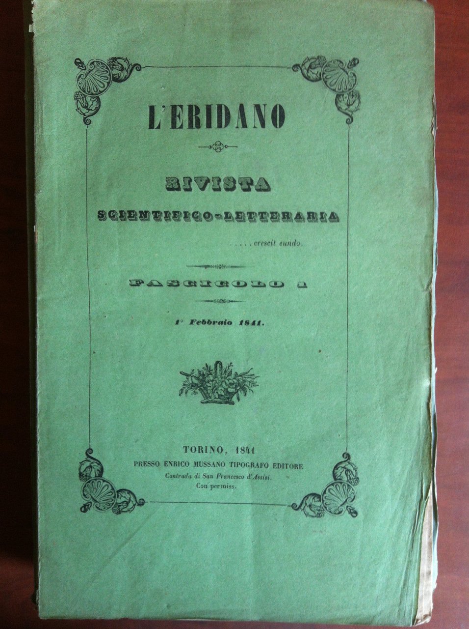 L'Eridano fascicolo 1 - 1^ Febbraio 1841 - E14003