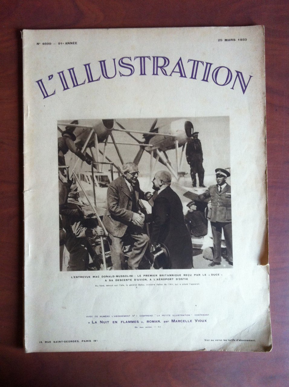 L'Illustration n^ 4699 Mars 1933 Couverture Mac Donald Mussolini Duce …