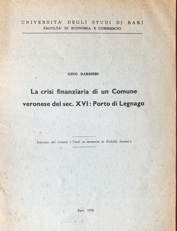 La crisi finanziaria di un Comune veronese del sec. XVII: Porto di Legnago