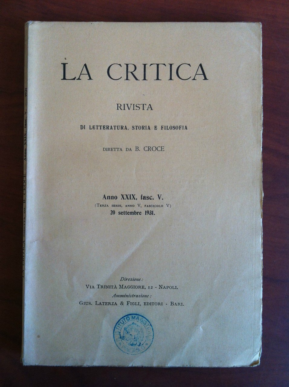 La critica Anno XXIX fasc. V - 20 Settembre 1931 …