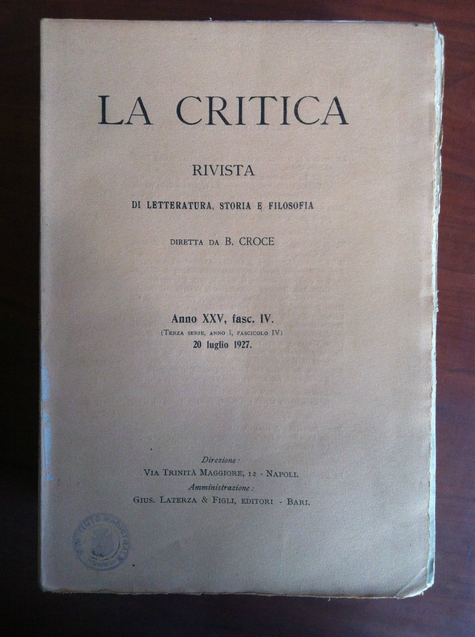 La critica Anno XXV fasc. IV - 20 Luglio 1927 … | Immagine principale