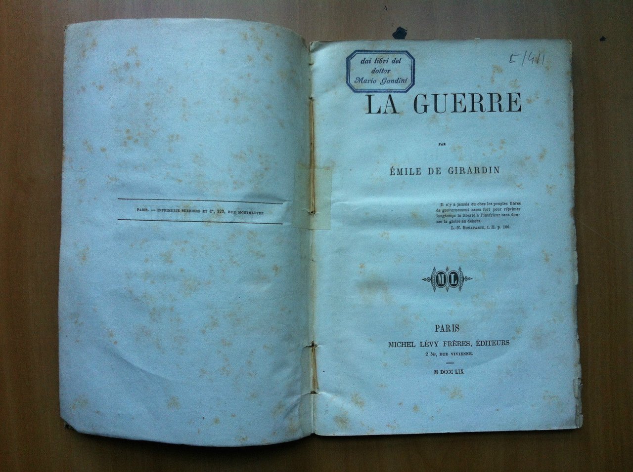 La guerre par Emikle de Girardin Ed Frères Lévy 1859 …