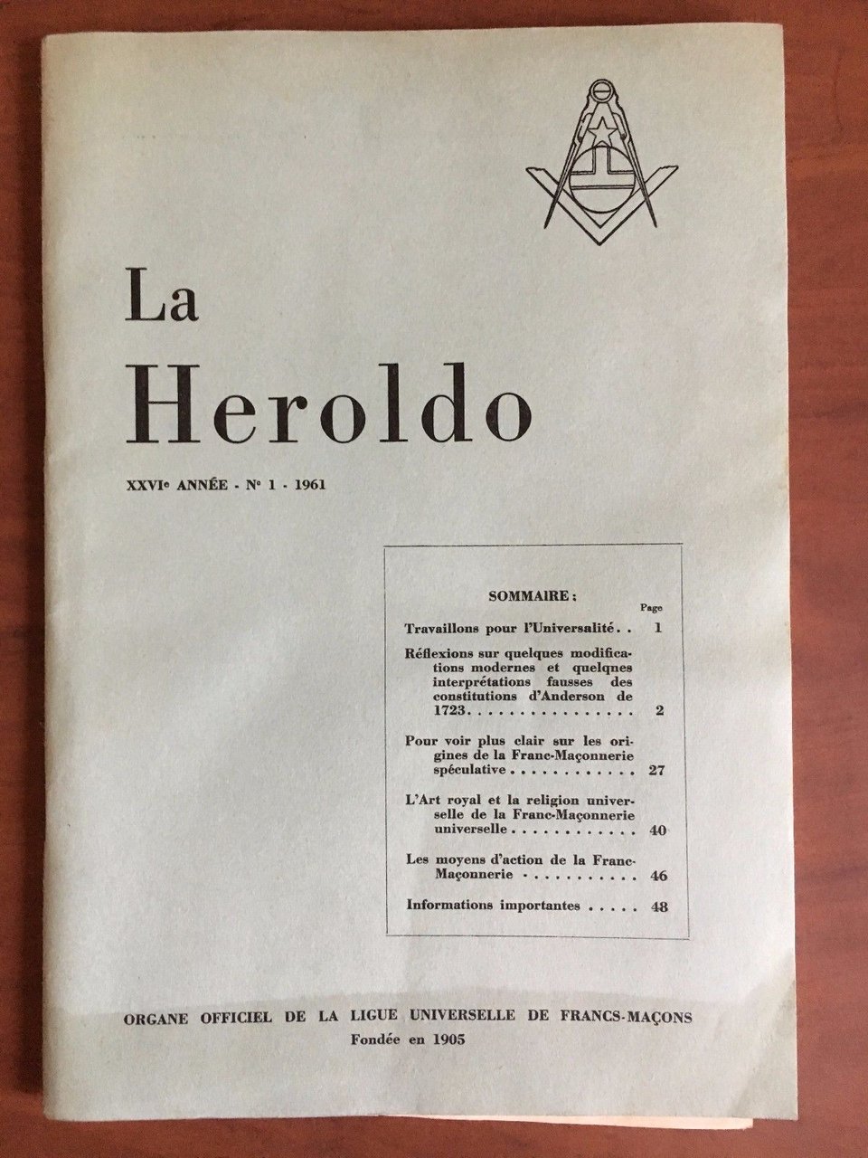 La Heroldo XXVI Année n^ 1 - 1961 Organe Officlel …