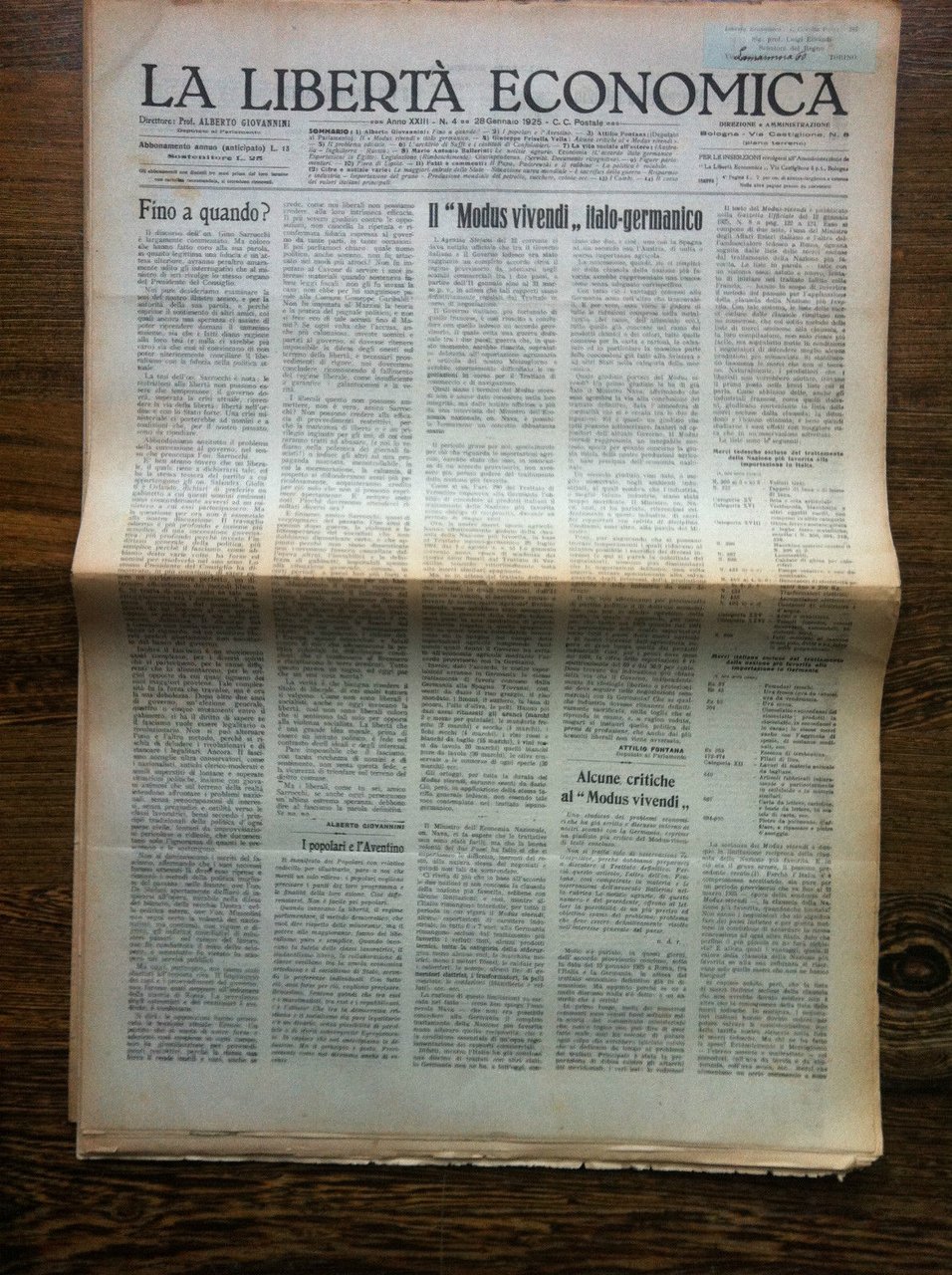 La libertà economica 28 Gennaio 1925 Anno XXIII n^ 4 …