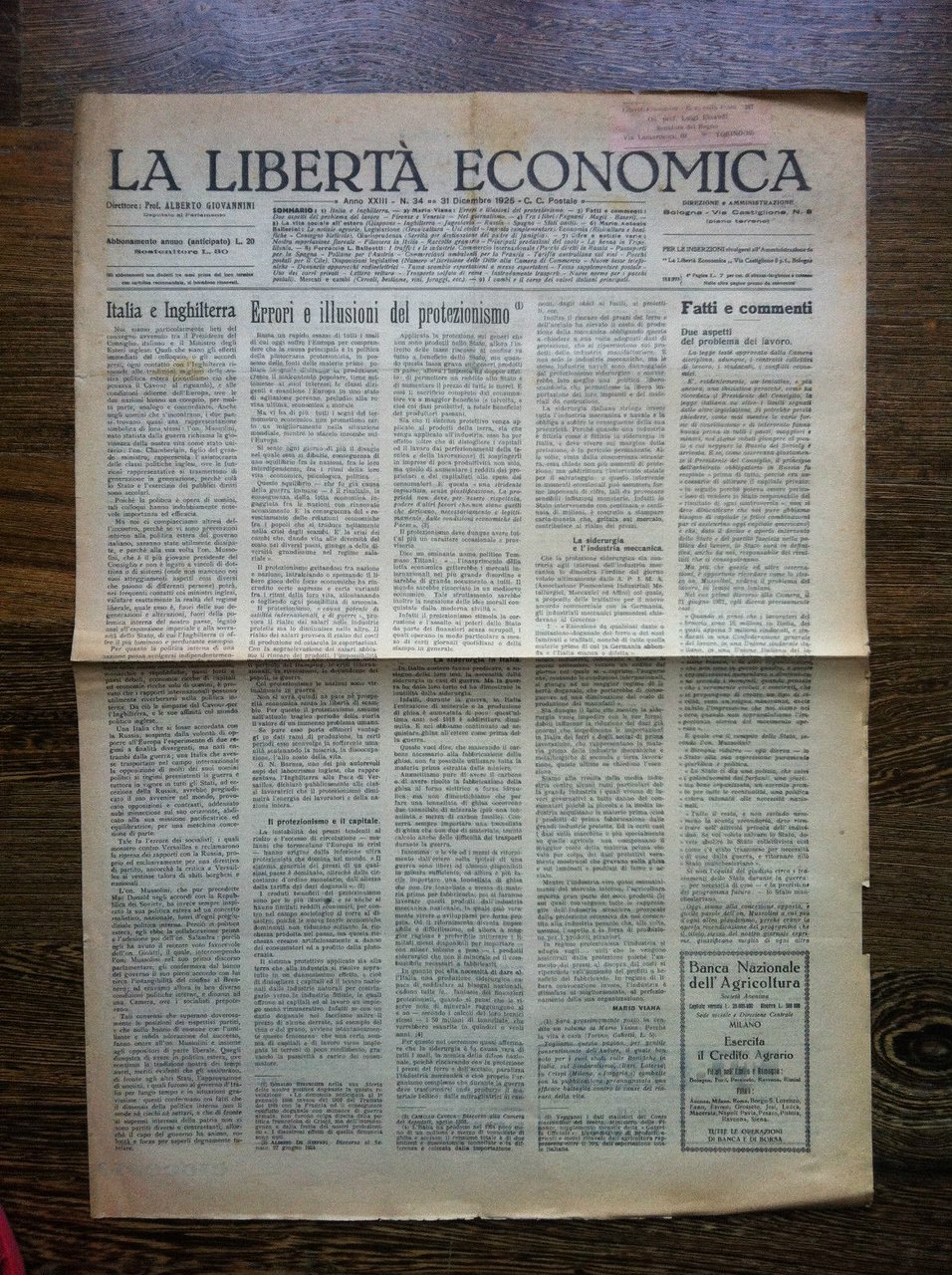 La libertà economica 31 Dicembre 1925 Anno XXIII n^ 34 …