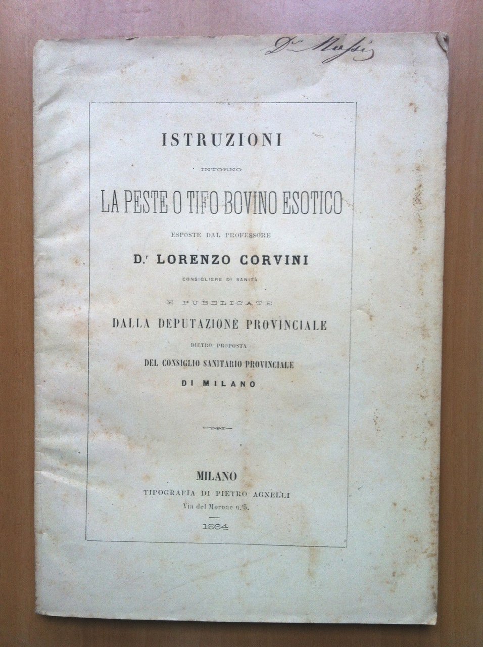 La peste o tifo bovino esotico Prof Lorenzo Corvini Milano …