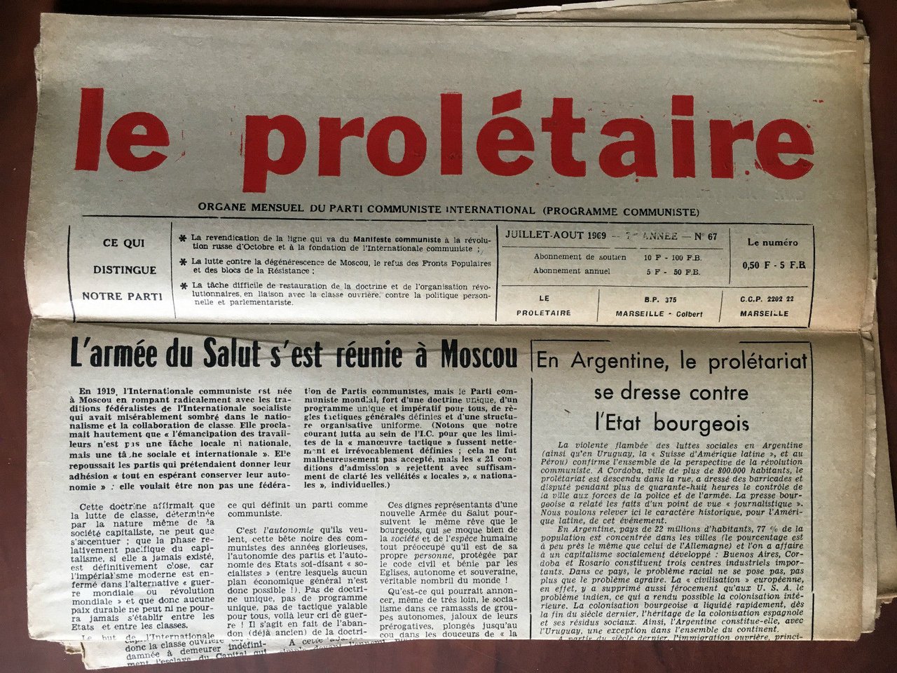 La prolétaire Juillet/Aout 1969 année 7 n^ 67 - E20330