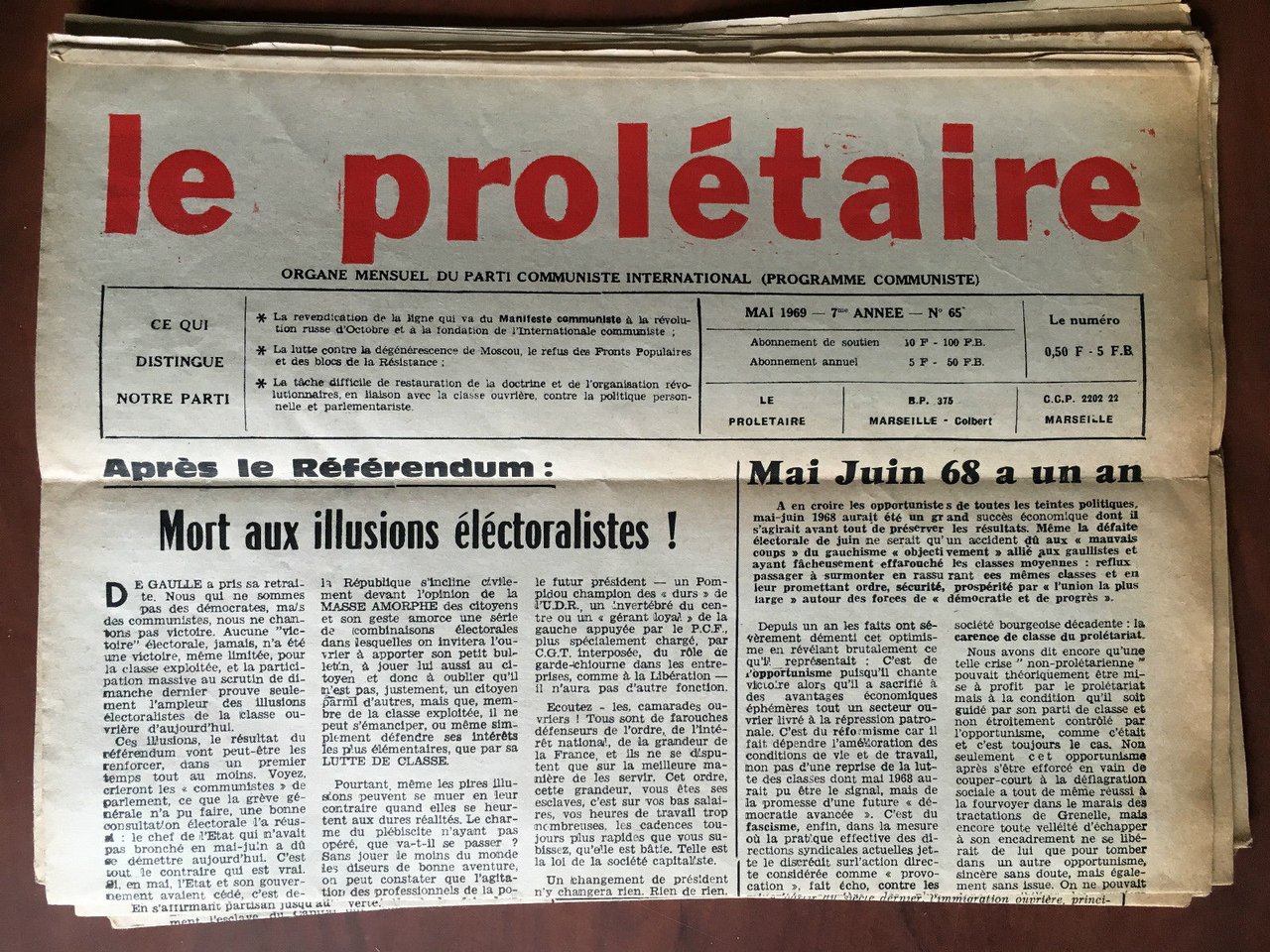 La prolétaire Mai 1969 année 7 n^ 65 - E20328