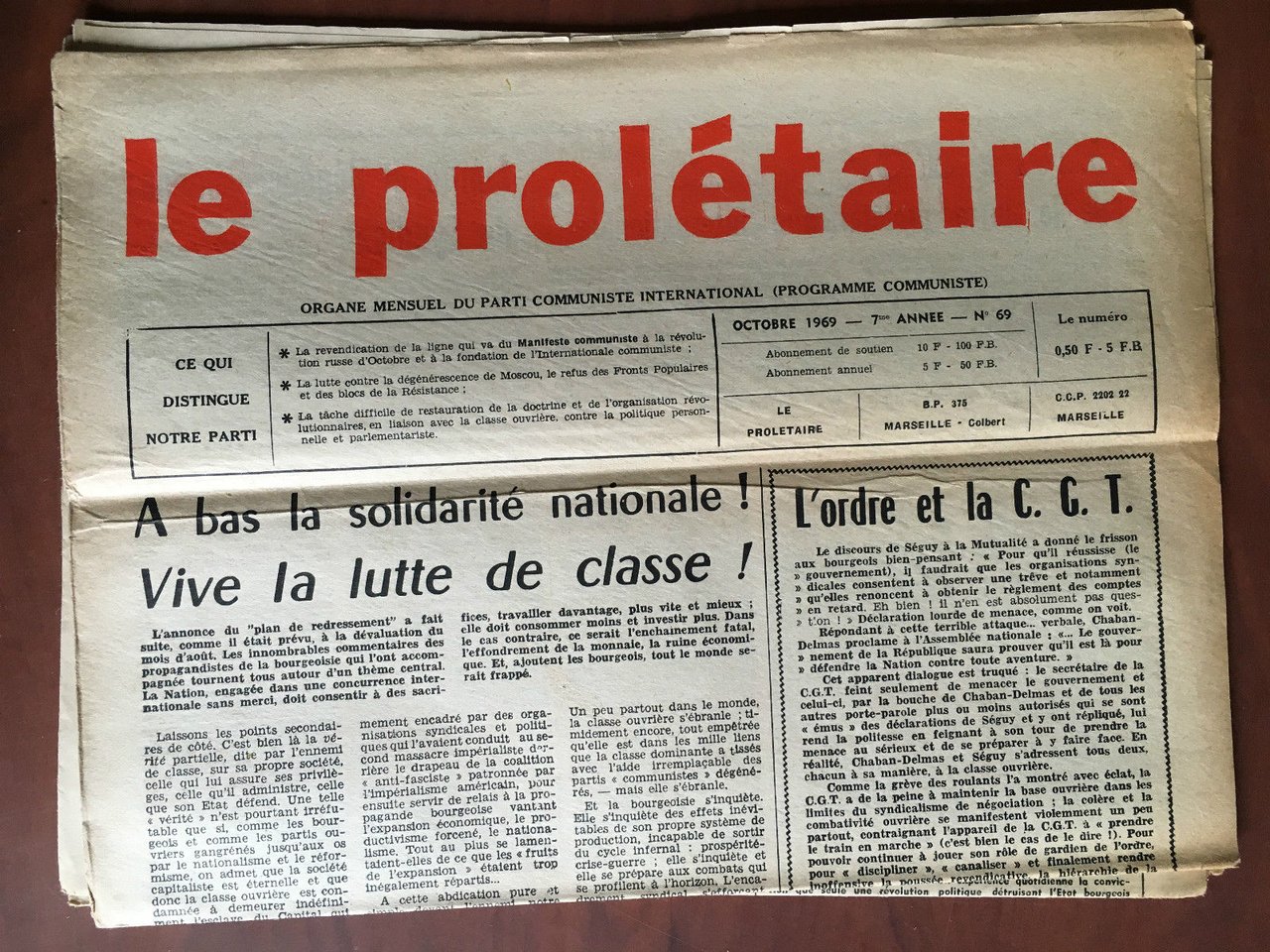 La prolétaire Octobre 1969 année 7 n^ 69 - E20332