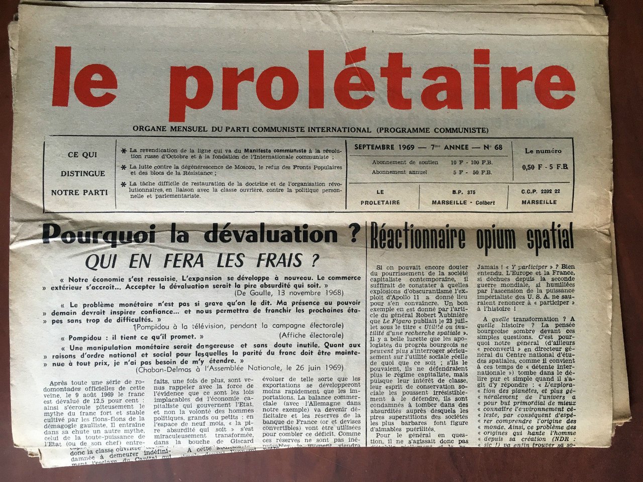 La prolétaire Septembre 1969 année 7 n^ 68 - E20331