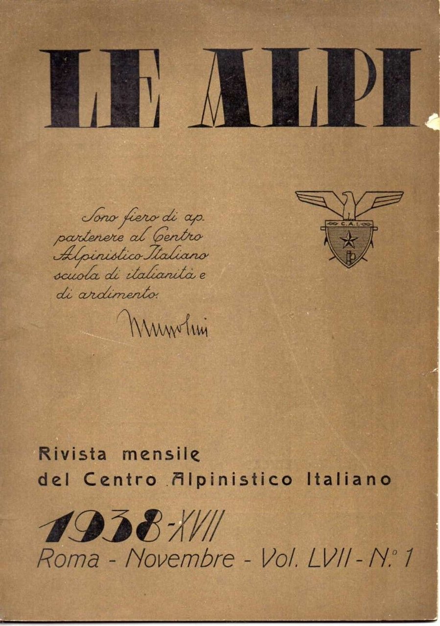 Le Alpi rivista C.A.I. anno 1938