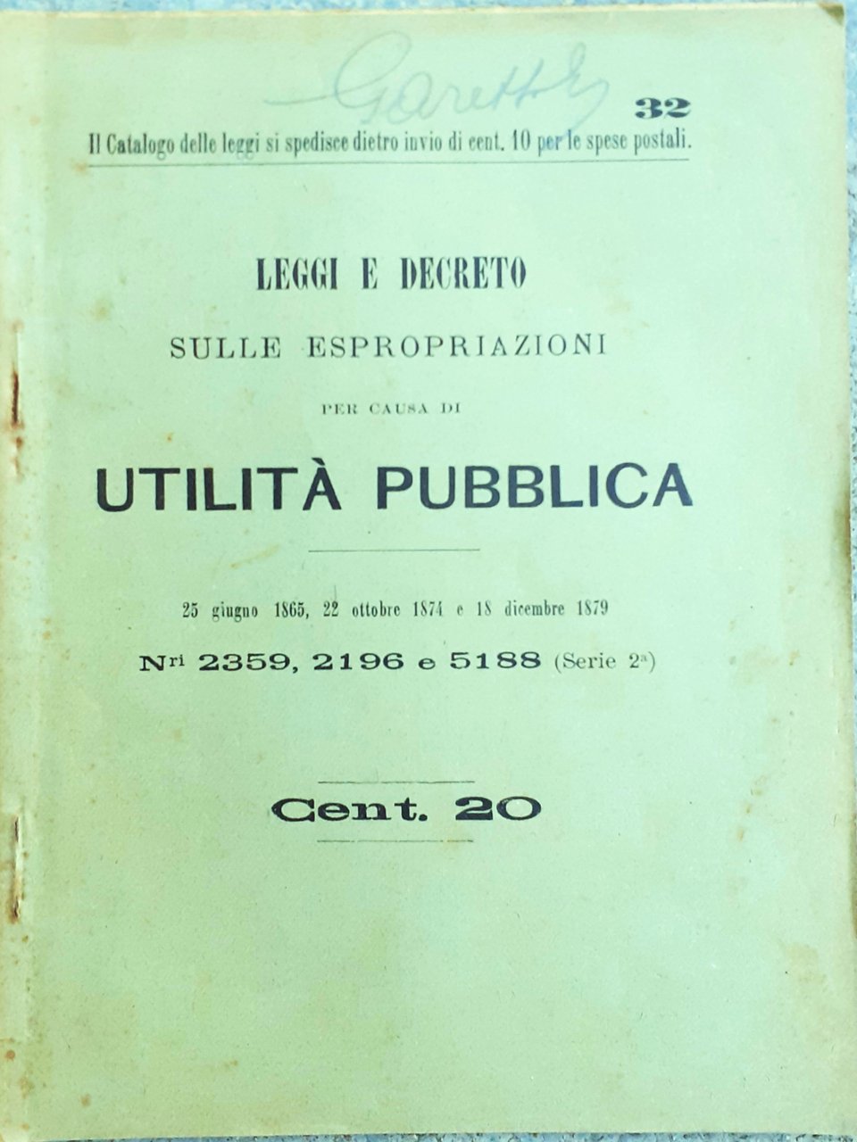 Leggi e Decreto sulle espropriazioni per causa di utilità pubblica …