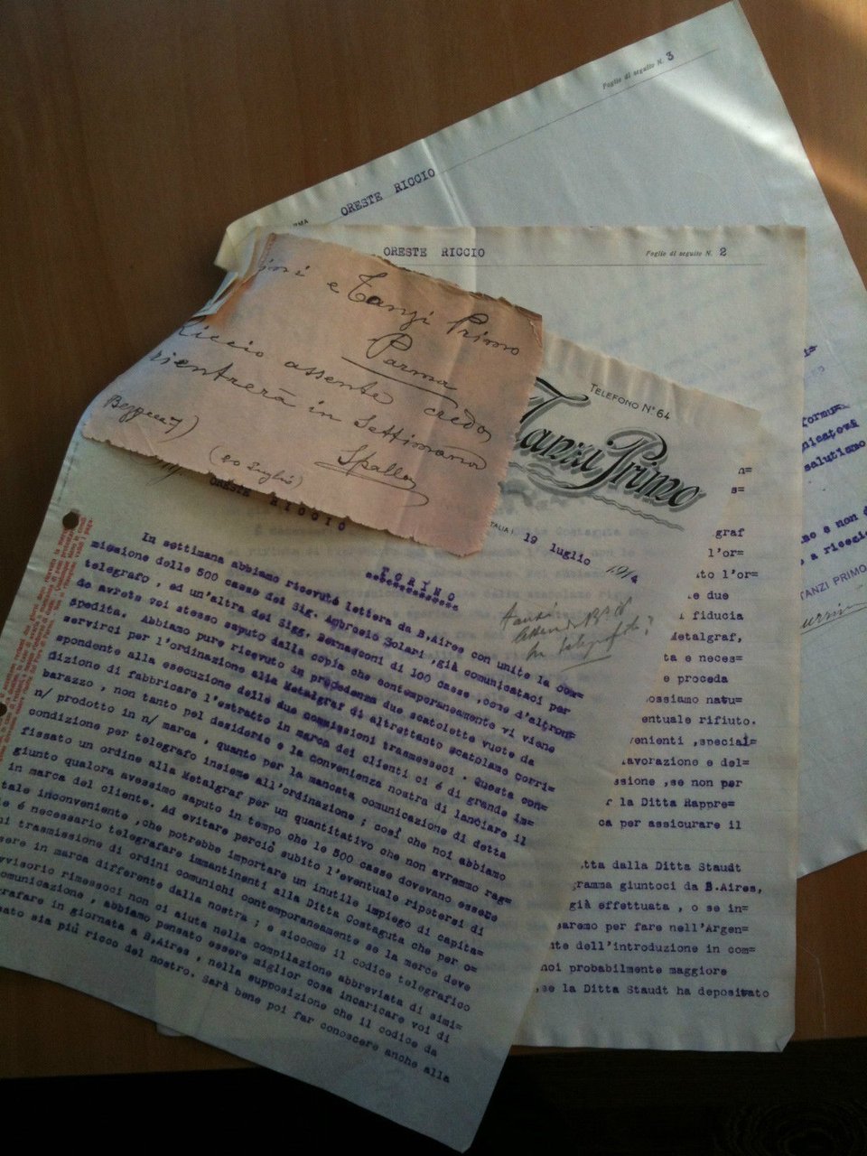 Lettera Commerciale A. Turrini - Tanzi Primo Parma 1914 EXCELSIOR …