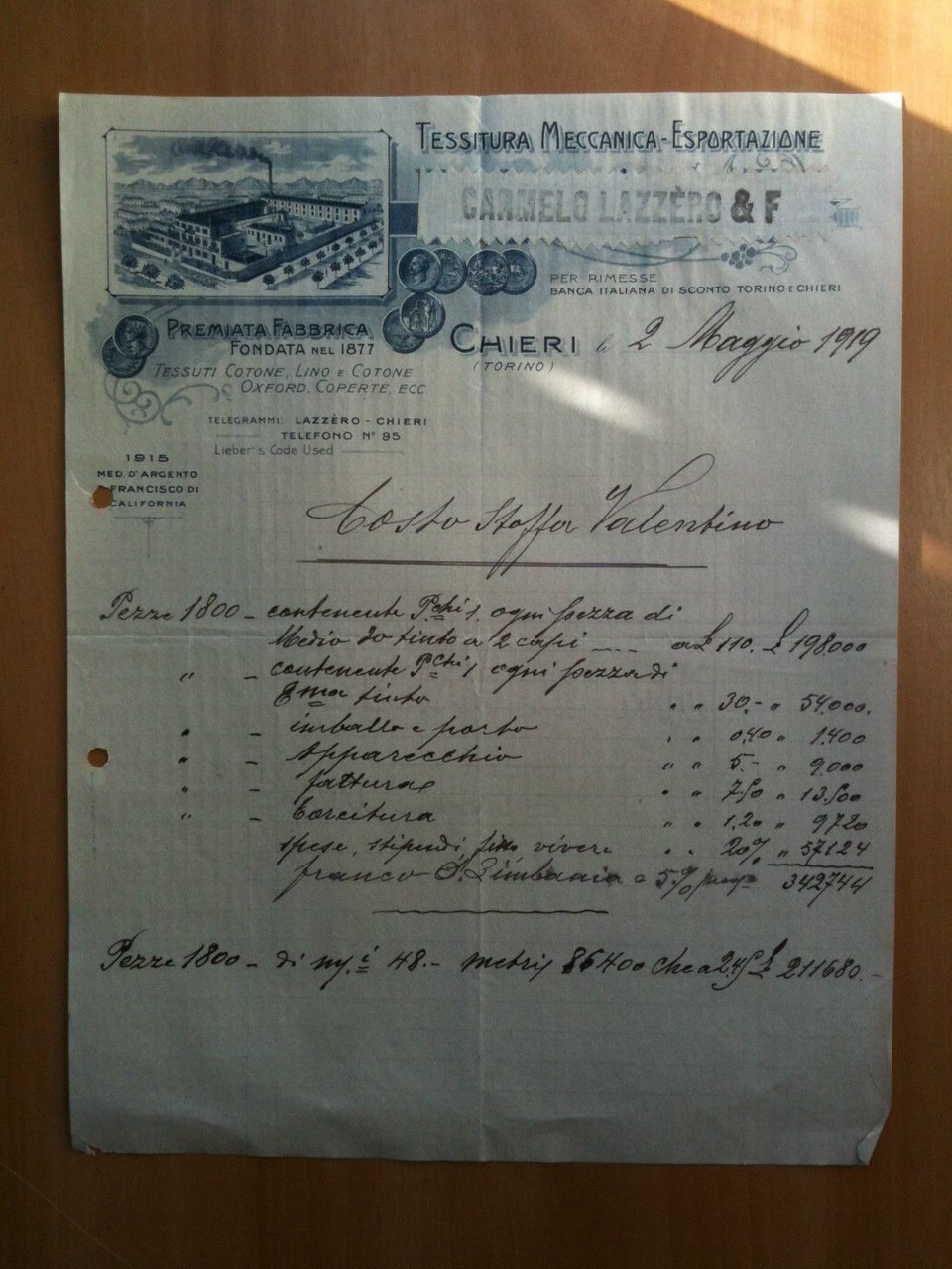 Lettera Commerciale Carmelo Lazzero &amp; F Chieri 1919 | Immagine principale