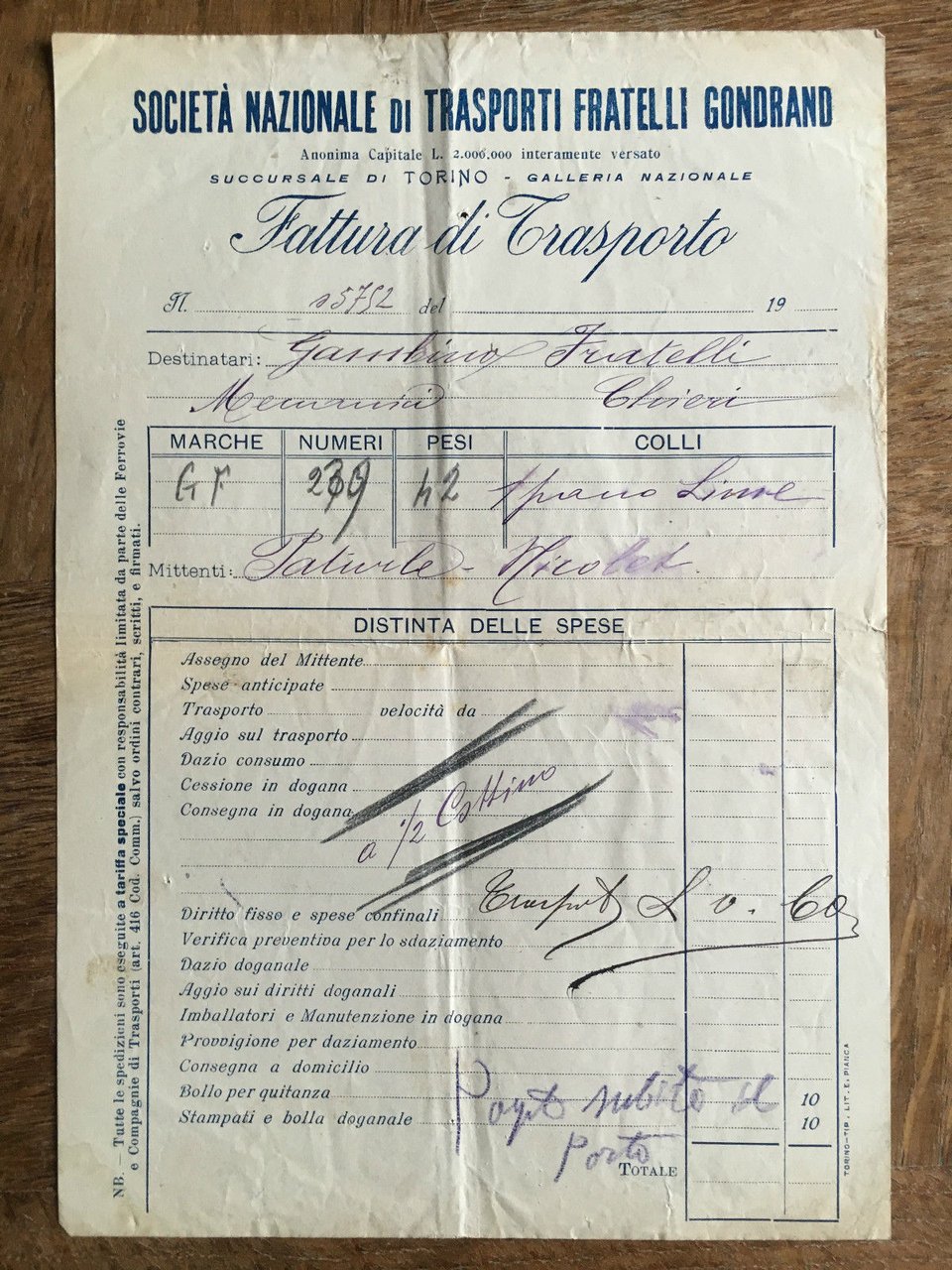 Lettera Commerciale Fratelli Gondrand inizi '900 - E21925