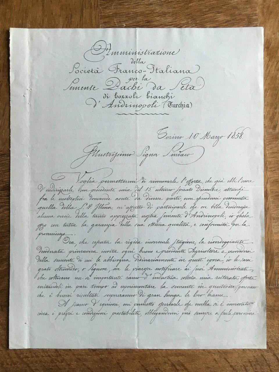 Lettera Commerciale Semente Bachi da Seta Torino 1858 - E21934