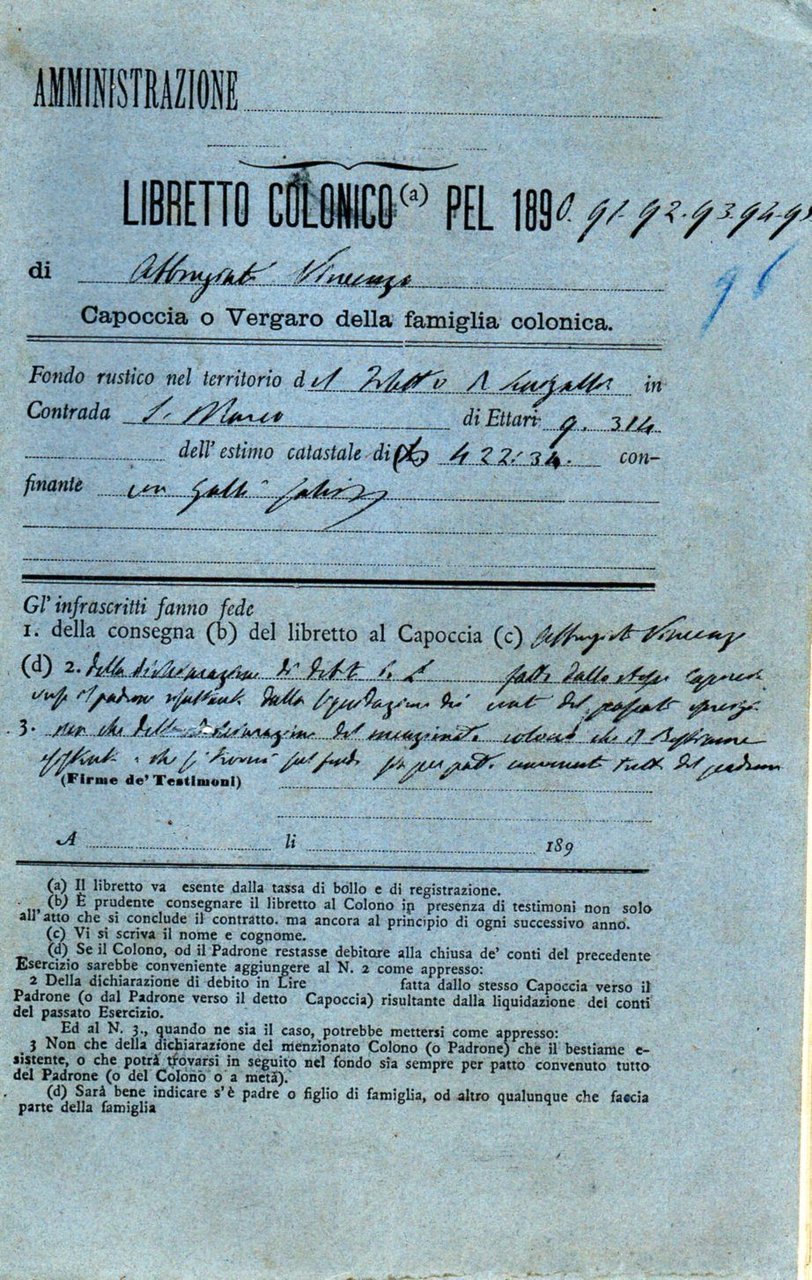 Libretto colonico 1890