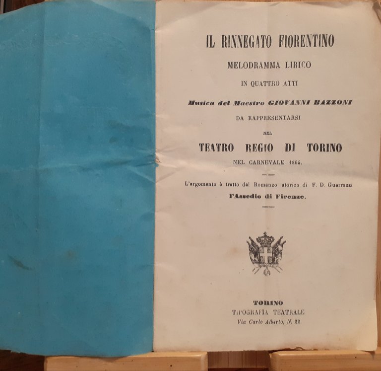 Libretto d'opera "Il rinnegato Fiorentino" Teatro Regio diTorino 1864 | Immagine Gallery 2