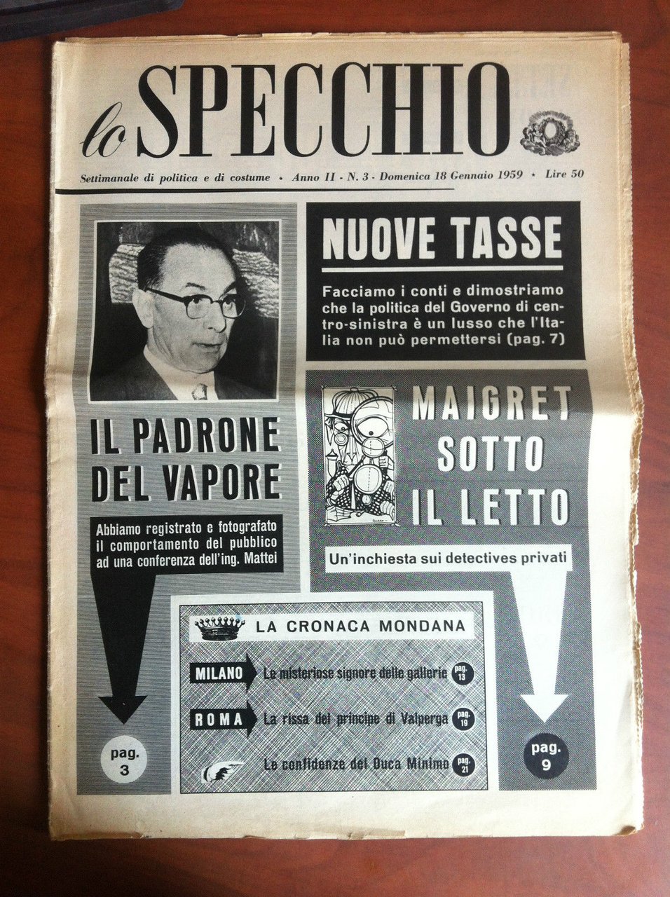 lo Specchio Anno II n^ 3 Dom. 17 Gennaio 1959 …
