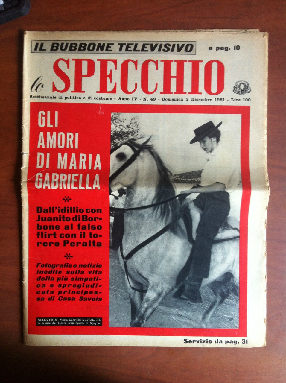 lo Specchio Anno IV n^ 49 Dom. 3 Dicembre 1961 …