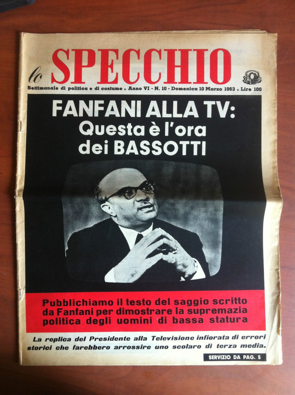 lo Specchio Anno VI n^ 10 Dom.10 Marzo 1963 Cover: …